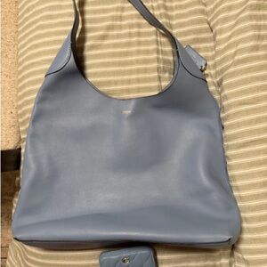 Coach Slate Blue Leather Shoulder Bag with Matching wallet